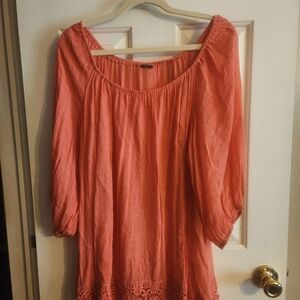 Women's Coral Top with Crochet Hem